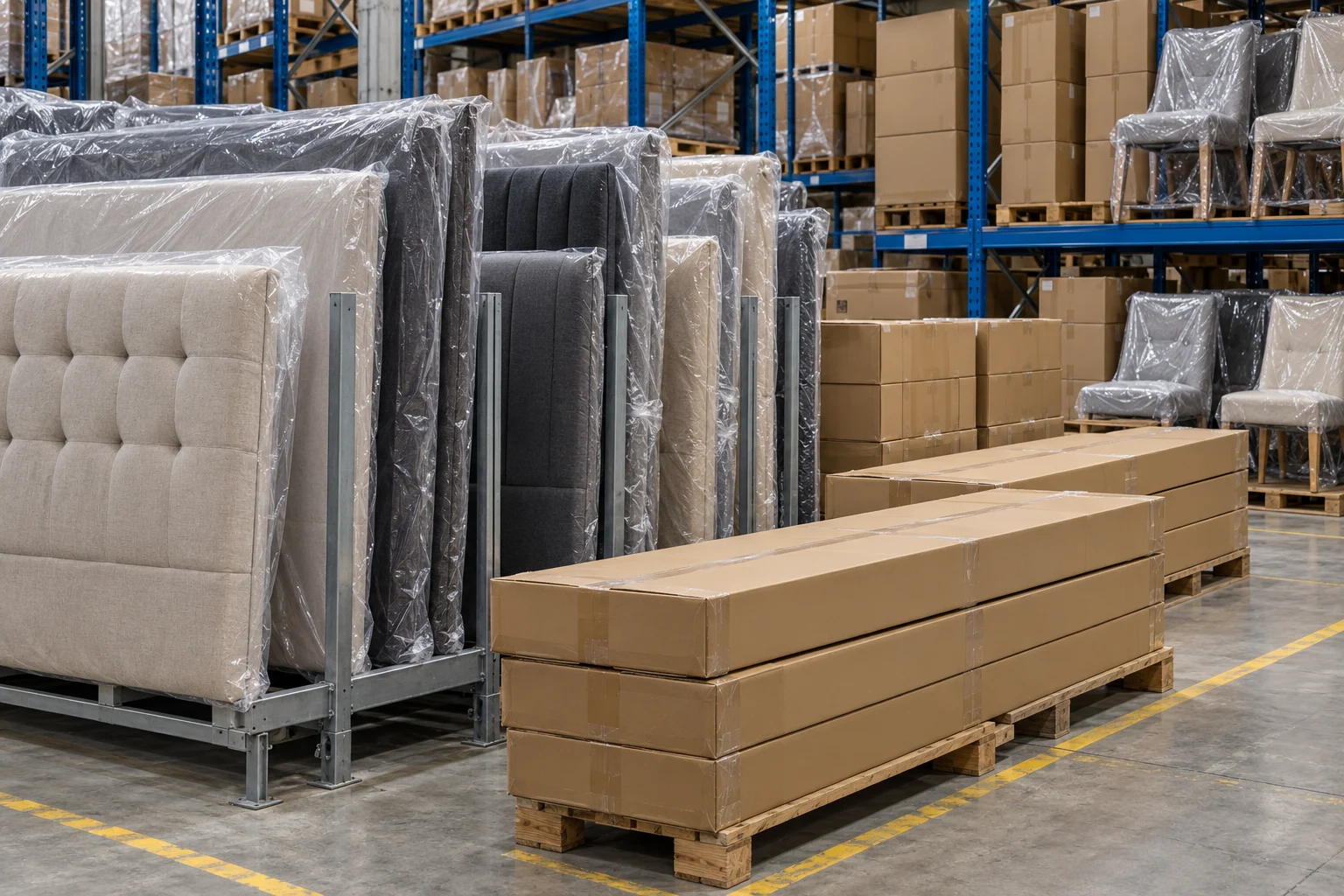 Illustrative furniture warehouse and distribution scene